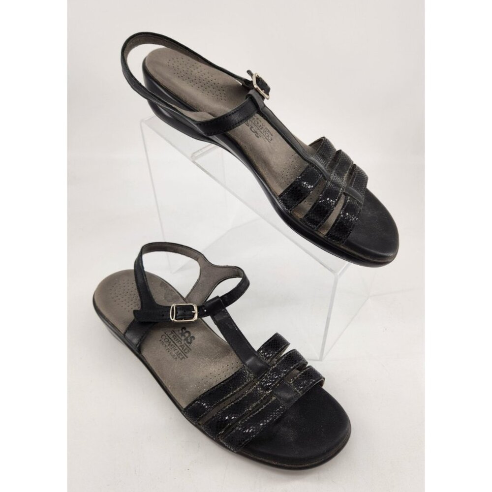 SAS Capri T-Strap Sandals Womens Size 9N Black Leather Open-Toe Tripad Made USA